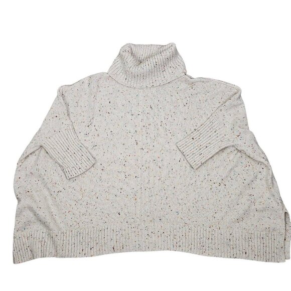 Loft Ivory Multicolor Speckle Oversize Cowl Neck Sweater Dolman Sleeve Small - Picture 2 of 10